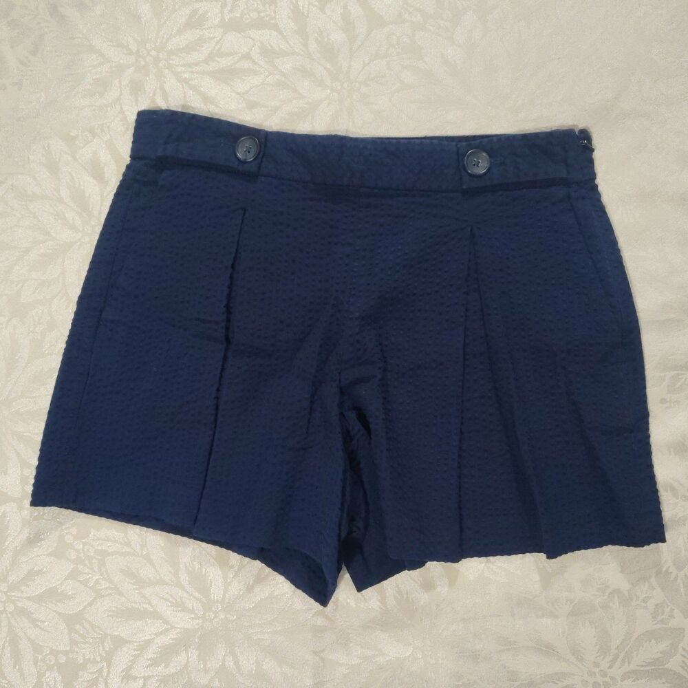 Banana Republic Navy Blue Seersucker Side Zip Pleated Shorts Women's Size 4